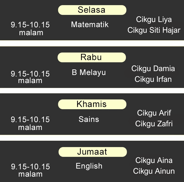 Jadual kelas Darjah 6