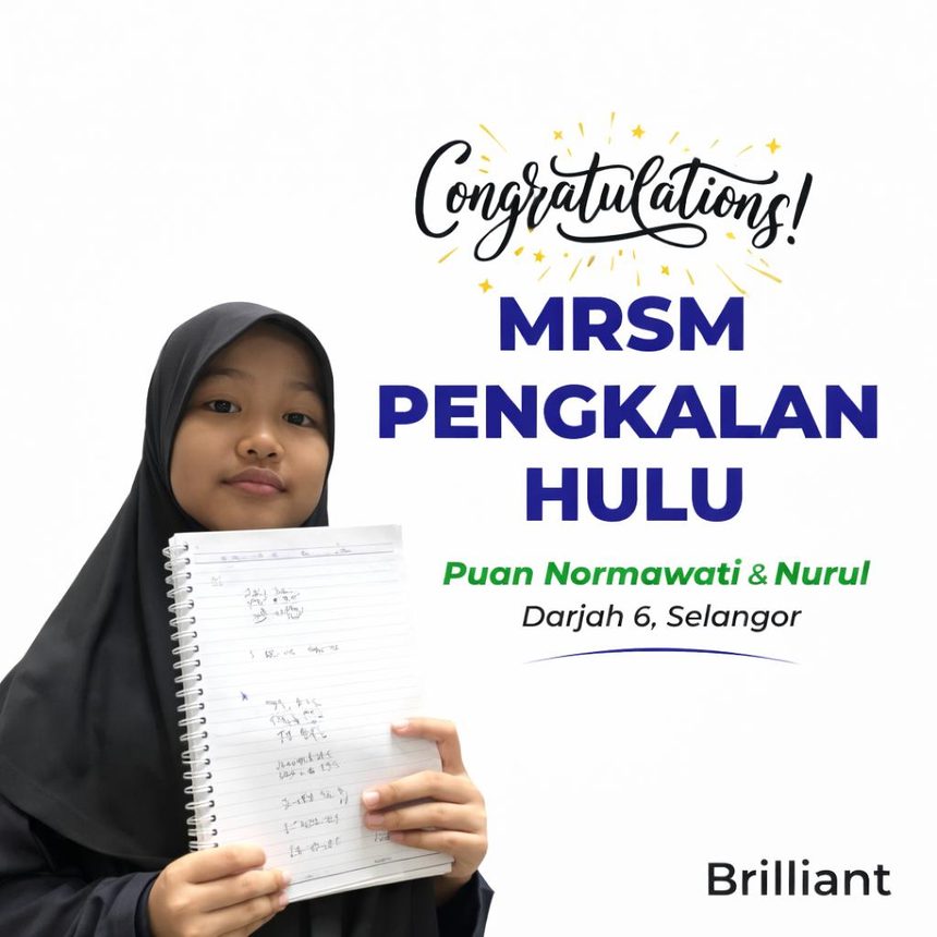 Kad tahniah pelajar: MRSM Pengkalan Hulu — Puan Normawati dan Nurul, Darjah 6, Selangor
